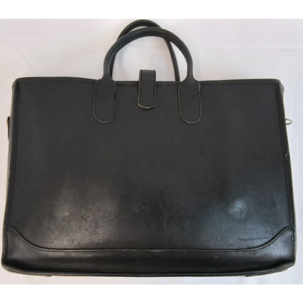 Michael Green Leather Tote Bag Black Sturdy Laptop Bag Office Wear #W5108